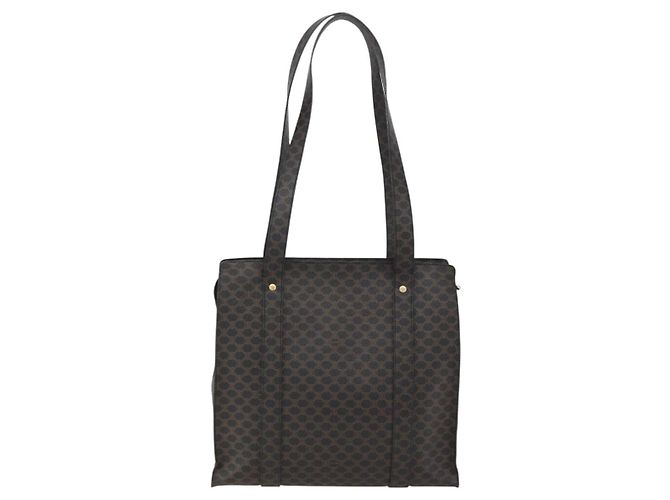 Céline Borsa Tote CELINE Macadam Canvas PVC Pelle Nero Oro Auth ka1178A D'oro - vista 2