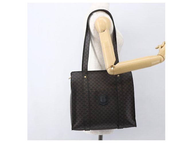 Céline Borsa Tote CELINE Macadam Canvas PVC Pelle Nero Oro Auth ka1178A D'oro - vista 25