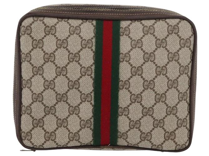 Clutch GUCCI GG Supreme Web Sherry Line PVC Beige Red Green Auth ka3285 Rosso Verde - vista 2