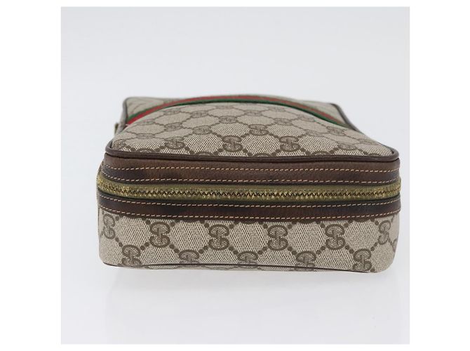 Clutch GUCCI GG Supreme Web Sherry Line PVC Beige Red Green Auth ka3285 Rosso Verde - vista 4