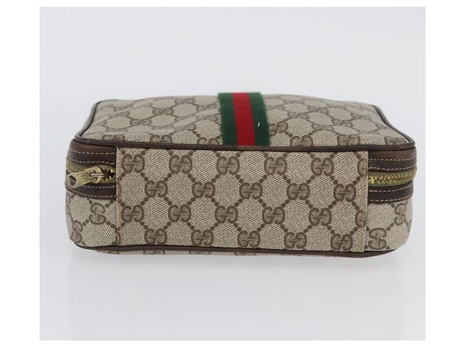 Clutch GUCCI GG Supreme Web Sherry Line PVC Beige Red Green Auth ka3285 Rosso Verde - vista 7
