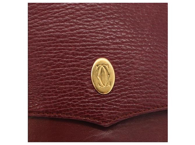 Borsa a Spalla CARTIER Must Line Pelle Bordeaux Oro Auth BA12432 D'oro Bordò - vista 14