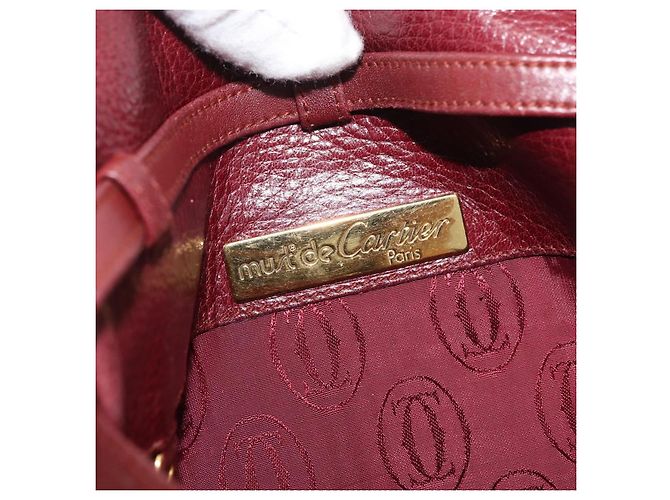 Borsa a Spalla CARTIER Must Line Pelle Bordeaux Oro Auth BA12432 D'oro Bordò - vista 16