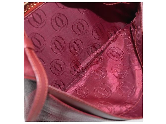 Borsa a Spalla CARTIER Must Line Pelle Bordeaux Oro Auth BA12432 D'oro Bordò - vista 17