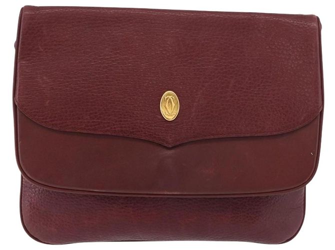 Borsa a Spalla CARTIER Must Line Pelle Bordeaux Oro Auth BA12432 D'oro Bordò - vista 2