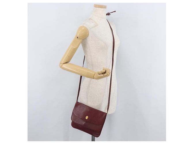 Borsa a Spalla CARTIER Must Line Pelle Bordeaux Oro Auth BA12432 D'oro Bordò - vista 21