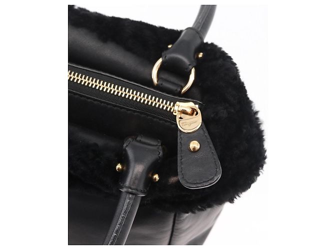 Borsa Salvatore Ferragamo Vala in pelle nera e oro Auth ka4181A Nero D'oro - vista 10