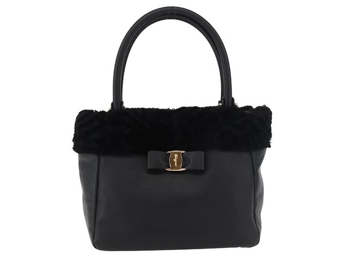 Borsa Salvatore Ferragamo Vala in pelle nera e oro Auth ka4181A Nero D'oro - vista 13