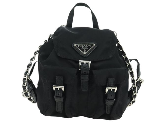 Borsa a Spalla con Catena PRADA Nylon Nero Argento Auth AMZ520M - vista 13