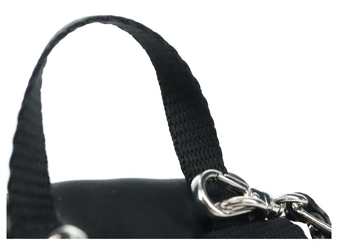 Borsa a Spalla con Catena PRADA Nylon Nero Argento Auth AMZ520M - vista 14