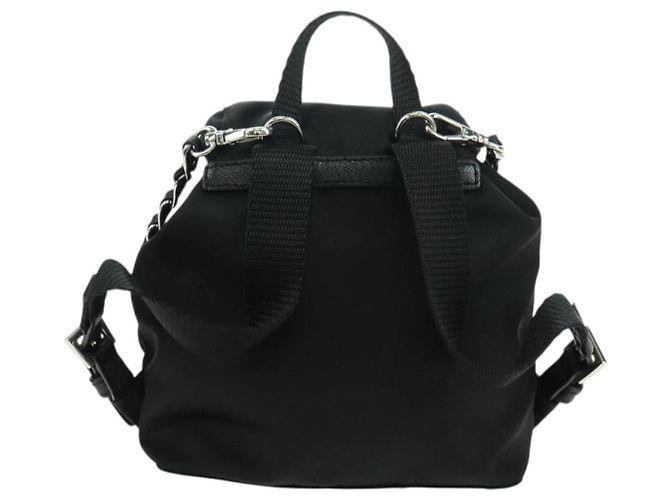 Borsa a Spalla con Catena PRADA Nylon Nero Argento Auth AMZ520M - vista 2