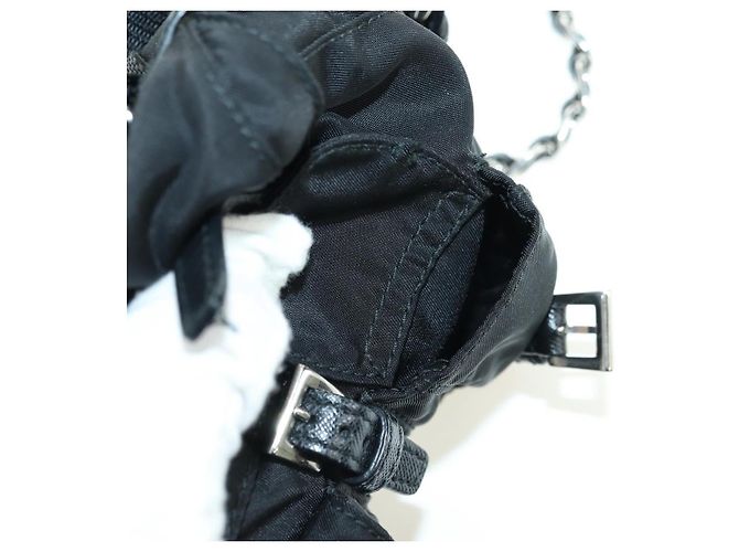 Borsa a Spalla con Catena PRADA Nylon Nero Argento Auth AMZ520M - vista 21