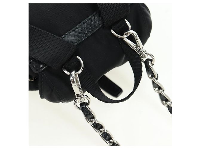 Borsa a Spalla con Catena PRADA Nylon Nero Argento Auth AMZ520M - vista 22