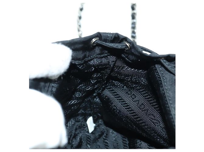 Borsa a Spalla con Catena PRADA Nylon Nero Argento Auth AMZ520M - vista 24