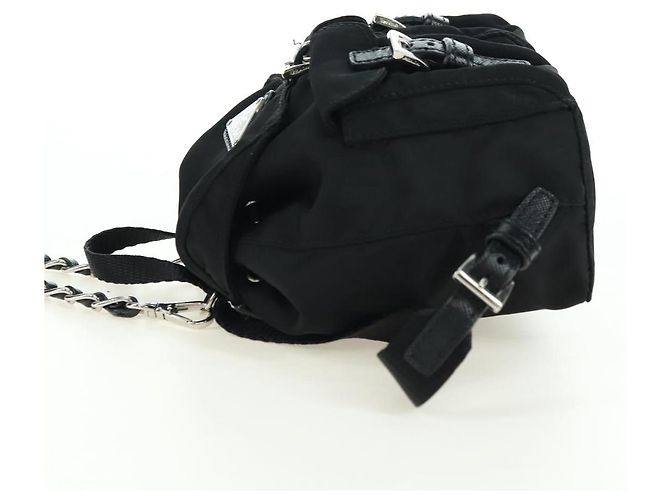 Borsa a Spalla con Catena PRADA Nylon Nero Argento Auth AMZ520M - vista 3