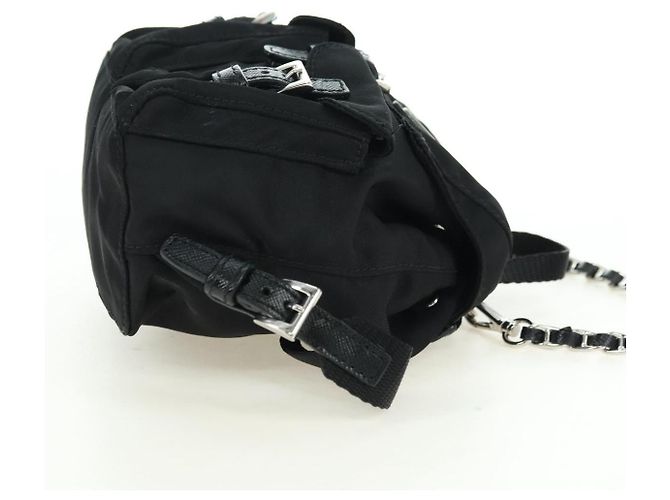 Borsa a Spalla con Catena PRADA Nylon Nero Argento Auth AMZ520M - vista 4