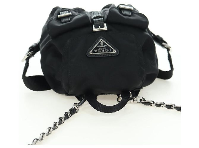 Borsa a Spalla con Catena PRADA Nylon Nero Argento Auth AMZ520M - vista 6