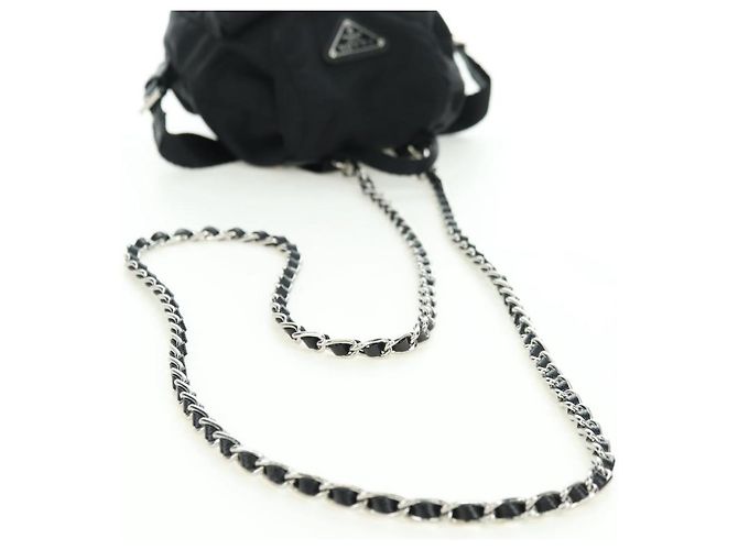 Borsa a Spalla con Catena PRADA Nylon Nero Argento Auth AMZ520M - vista 8