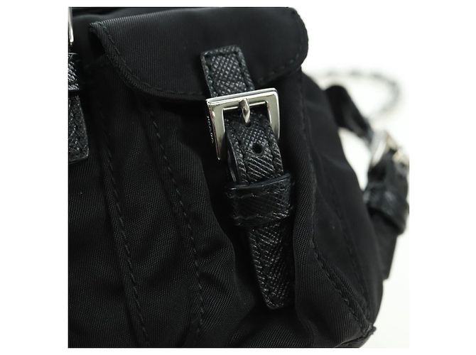 Borsa a Spalla con Catena PRADA Nylon Nero Argento Auth AMZ520M - vista 9