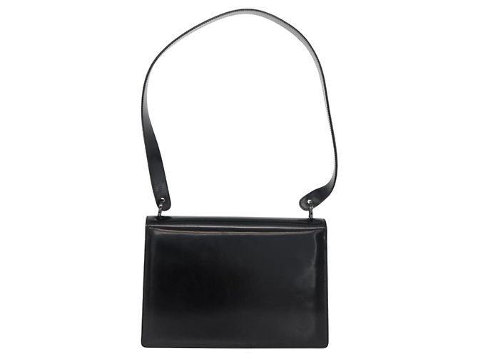 Borsa a Spalla Salvatore Ferragamo Gancini in Pelle Vernice Nera Argento Auth 178485 Nero - vista 2