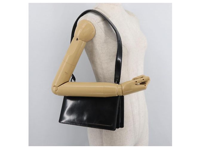 Borsa a Spalla Salvatore Ferragamo Gancini in Pelle Vernice Nera Argento Auth 178485 Nero - vista 24