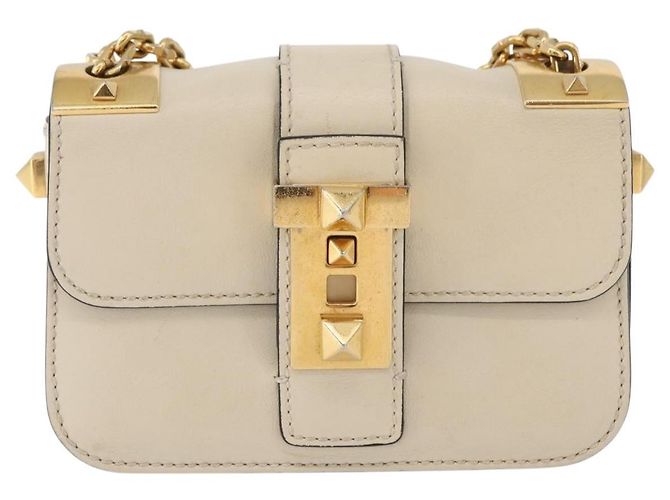 Borsa a Spalla con Catena VALENTINO in Pelle Avorio Oro Auth bs35039A D'oro Crudo - vista 13