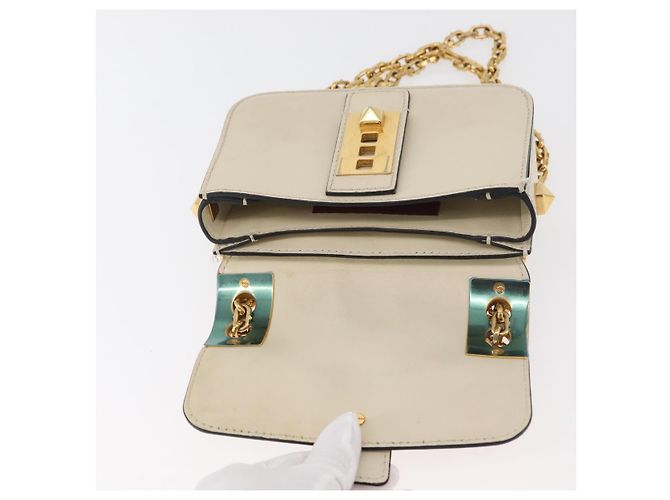 Borsa a Spalla con Catena VALENTINO in Pelle Avorio Oro Auth bs35039A D'oro Crudo - vista 19