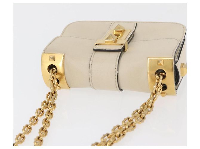 Borsa a Spalla con Catena VALENTINO in Pelle Avorio Oro Auth bs35039A D'oro Crudo - vista 6