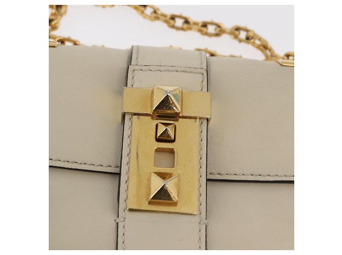 Borsa a Spalla con Catena VALENTINO in Pelle Avorio Oro Auth bs35039A D'oro Crudo - vista 9