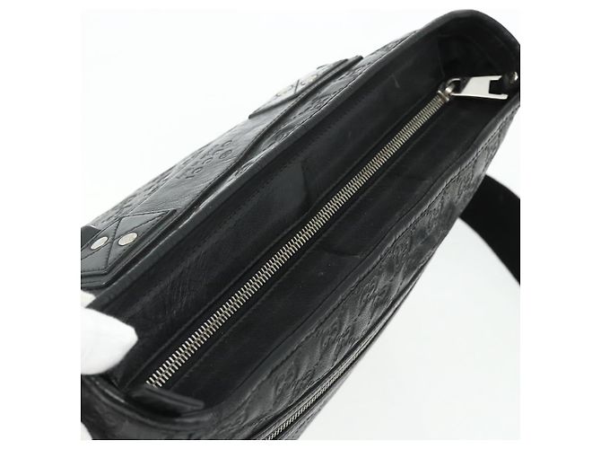 Borsa a Spalla GUCCI GG Canvas Guccissima Pelle Nera Argento 322080 Auth 178212 Nero - vista 6