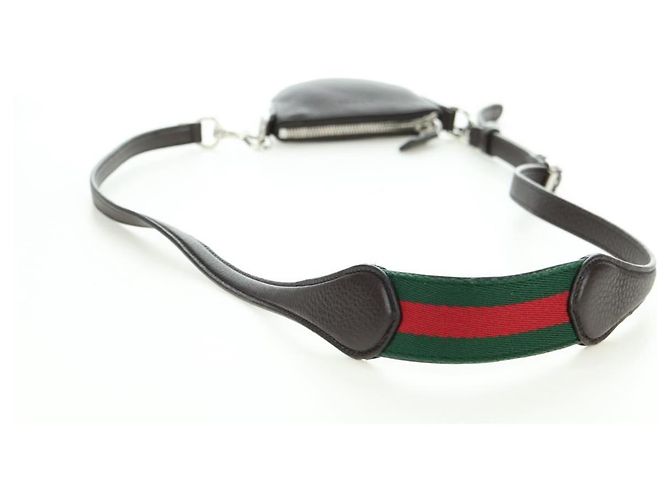 Pochette à bandoulière GUCCI Web Sherry Line en cuir noir avec détails argentés 821831 Auth 171234A - vue 7