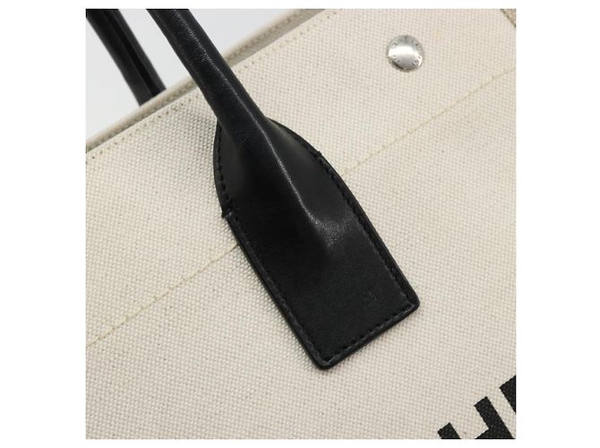 SAINT LAURENT Cabas Rive Gauche Bag Canvas Beige Silver 123435 Auth BA12394A - vista 10