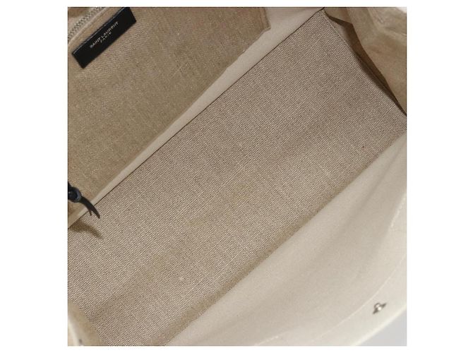 SAINT LAURENT Cabas Rive Gauche Bag Canvas Beige Silver 123435 Auth BA12394A - vista 11