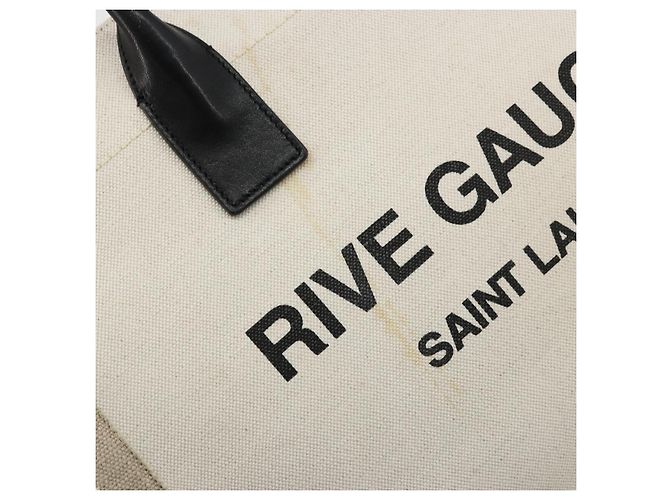 SAINT LAURENT Cabas Rive Gauche Bag Canvas Beige Silver 123435 Auth BA12394A - vista 18