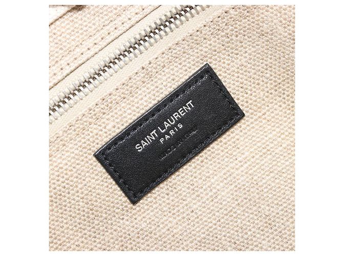 SAINT LAURENT Cabas Rive Gauche Bag Canvas Beige Silver 123435 Auth BA12394A - vista 19