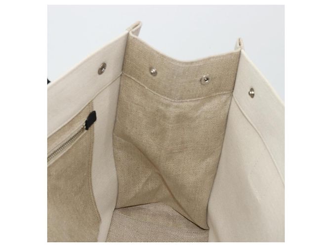 SAINT LAURENT Cabas Rive Gauche Bag Canvas Beige Silver 123435 Auth BA12394A - vista 20