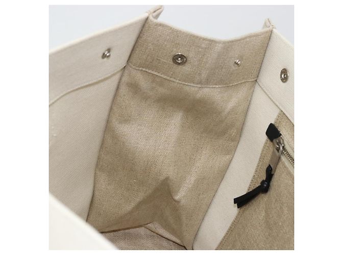 SAINT LAURENT Cabas Rive Gauche Bag Canvas Beige Silver 123435 Auth BA12394A - vista 21