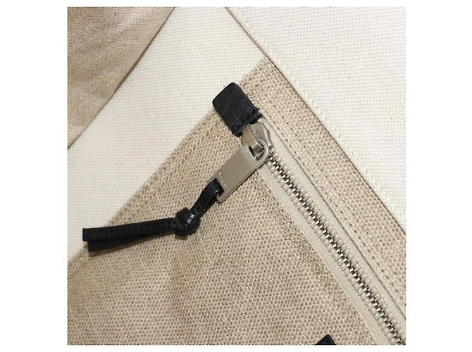 SAINT LAURENT Cabas Rive Gauche Bag Canvas Beige Silver 123435 Auth BA12394A - vista 22