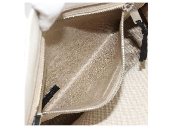 SAINT LAURENT Cabas Rive Gauche Bag Canvas Beige Silver 123435 Auth BA12394A - vista 23