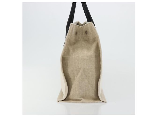 SAINT LAURENT Cabas Rive Gauche Bag Canvas Beige Silver 123435 Auth BA12394A - vista 3