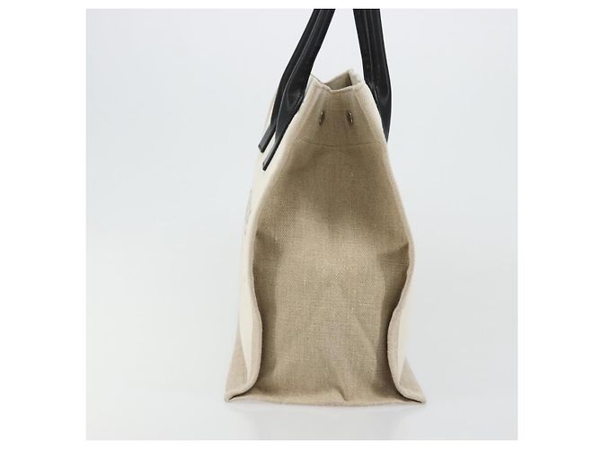 SAINT LAURENT Cabas Rive Gauche Bag Canvas Beige Silver 123435 Auth BA12394A - vista 4