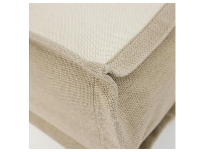 SAINT LAURENT Cabas Rive Gauche Bag Canvas Beige Silver 123435 Auth BA12394A - vista 8