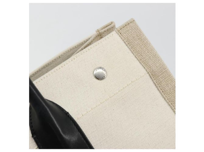 SAINT LAURENT Cabas Rive Gauche Bag Canvas Beige Silver 123435 Auth BA12394A - vista 9