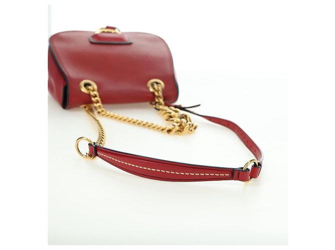 Borsa a Spalla Miu Miu Chain Dahlia in Pelle Rossa e Oro Auth 177448A Rosso D'oro - vista 10