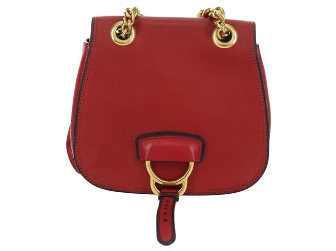 Borsa a Spalla Miu Miu Chain Dahlia in Pelle Rossa e Oro Auth 177448A Rosso D'oro - vista 13