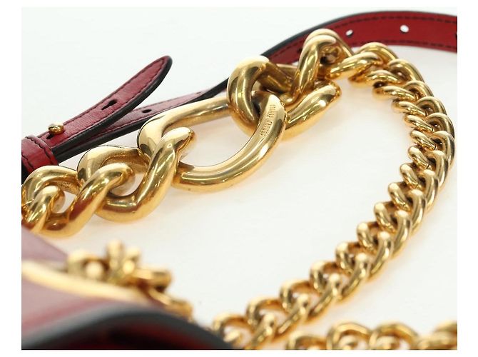 Borsa a Spalla Miu Miu Chain Dahlia in Pelle Rossa e Oro Auth 177448A Rosso D'oro - vista 14