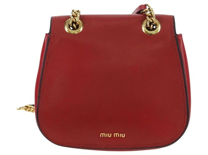 Borsa a Spalla Miu Miu Chain Dahlia in Pelle Rossa e Oro Auth 177448A Rosso D'oro - vista 2