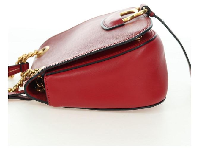 Borsa a Spalla Miu Miu Chain Dahlia in Pelle Rossa e Oro Auth 177448A Rosso D'oro - vista 3