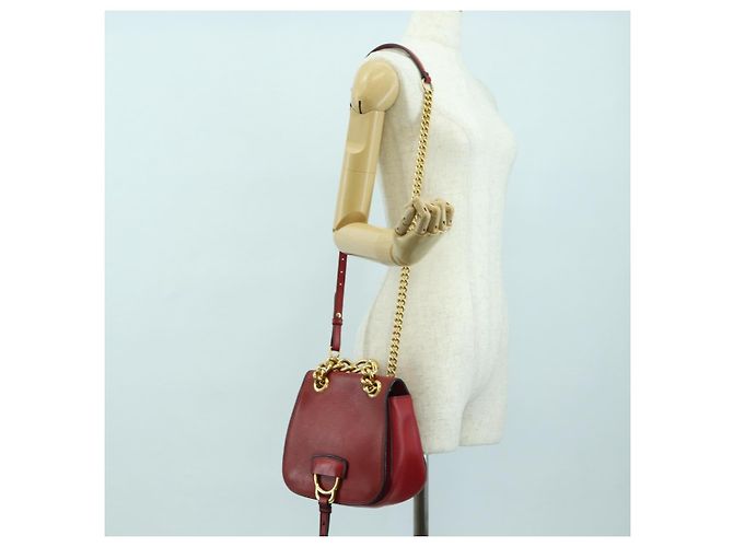 Borsa a Spalla Miu Miu Chain Dahlia in Pelle Rossa e Oro Auth 177448A Rosso D'oro - vista 30