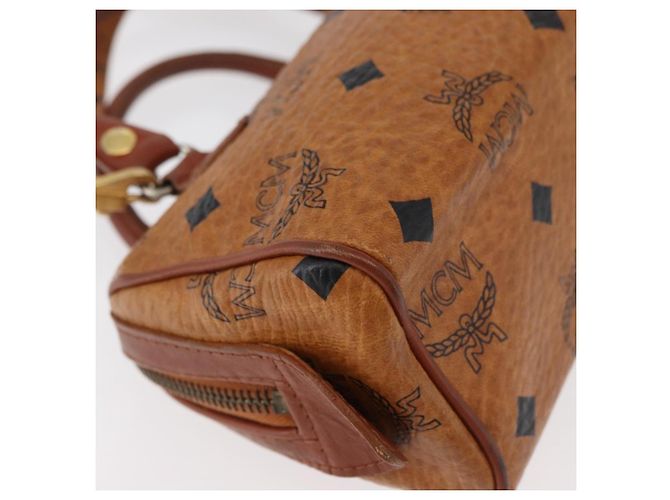 Borsa Mini Boston MCM Logogram Vicetos in PVC 2way Marrone Oro Auth 178481 D'oro - vista 14